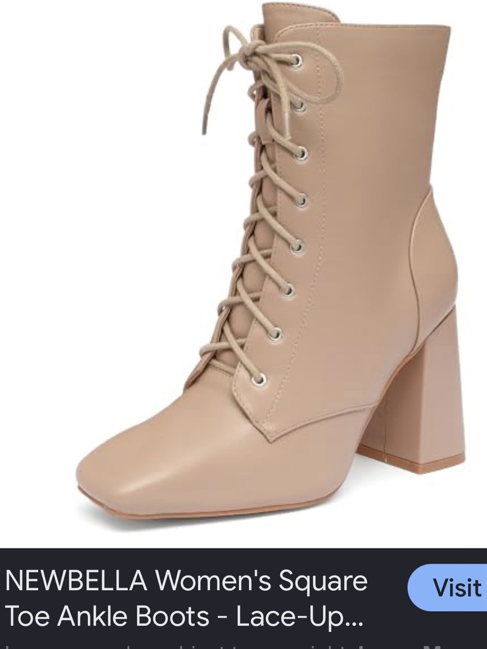 Beige Lace-Up Square Toe Ankle Boots - Women's